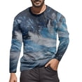 thumbnail image 1 of TSADFHJI Hauts pour Hommes Manches Longues Coton Automne et Hiver Mode Imprimé Col Rond T-Shirt Manches Longues Rétro Imprimé Complet L Bleu, 1 of 5