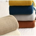 thumbnail image 2 of Fennco Styles Textured Knit Solid Fringe Throw Blanket 50" W x 60" L - Navy Blue Waffle Pattern Light Weight Blanket for Sofa, Couch, Living Room and Bedroom Décor, 2 of 4