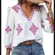 thumbnail image 1 of Blusas Casuales de con Cuello en V y Estampado Floral para Mujer, Blusas Bohemias de Verano con Mangas 3/4. Rosa M, 1 of 9