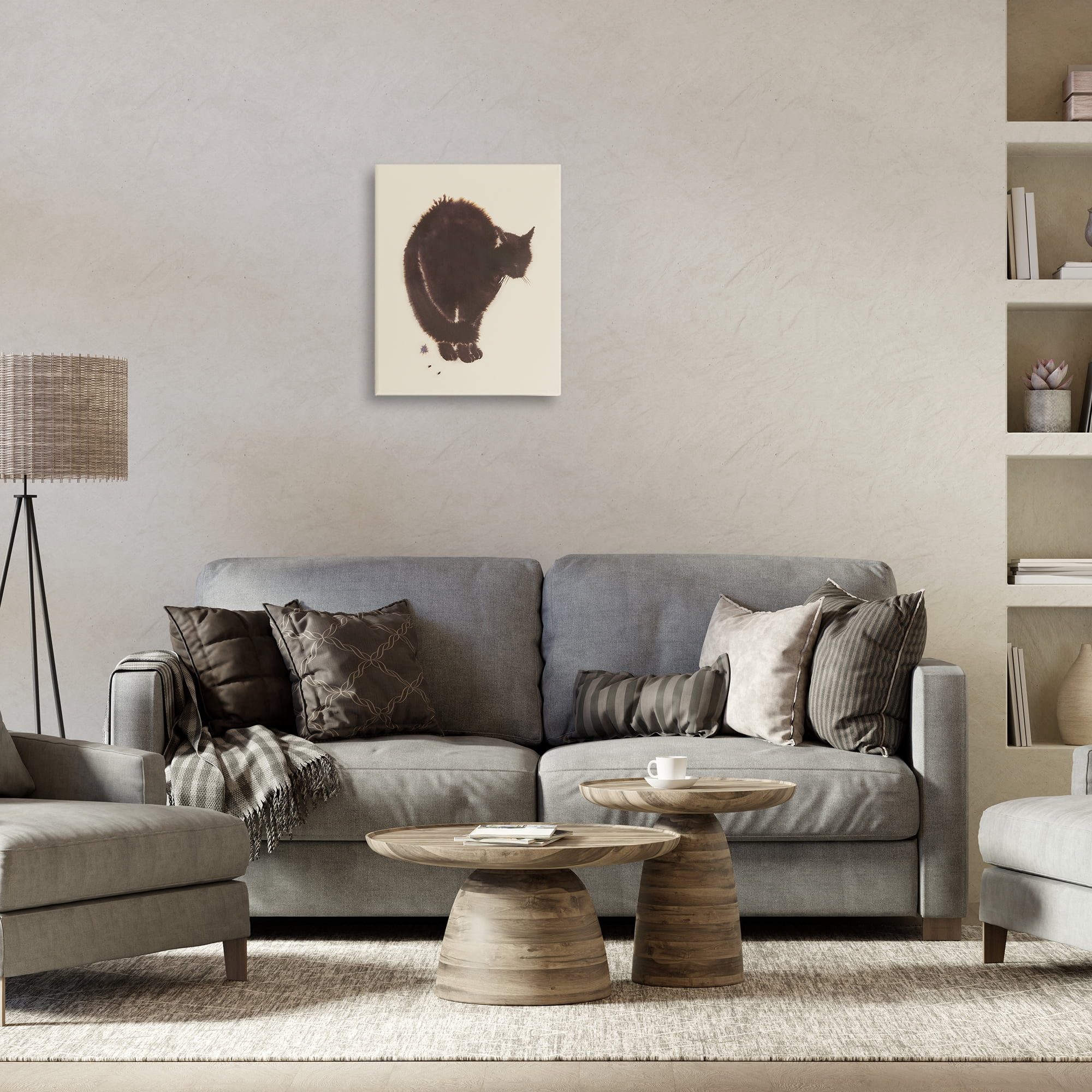 Stupell Industries Minimal Cat on Beige Animals Painting Wrapped Canvas Art Print Wall Art, 16 x 20