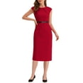 thumbnail image 2 of INSPIRE CHIC Women's Elegant Dress Cap Sleeve Belted Wear-to-Work Sheath Dresses Red XS, 2 of 6