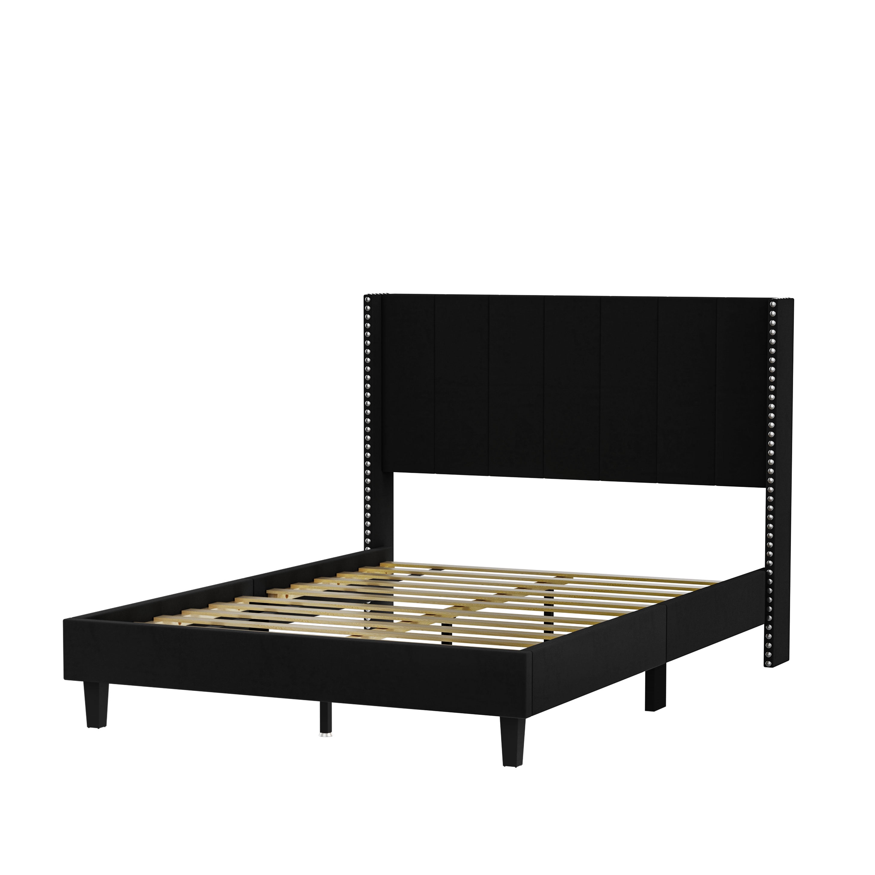 Full Bed Frame,Velvet Upholstered Bed Frame with Vertical Channel