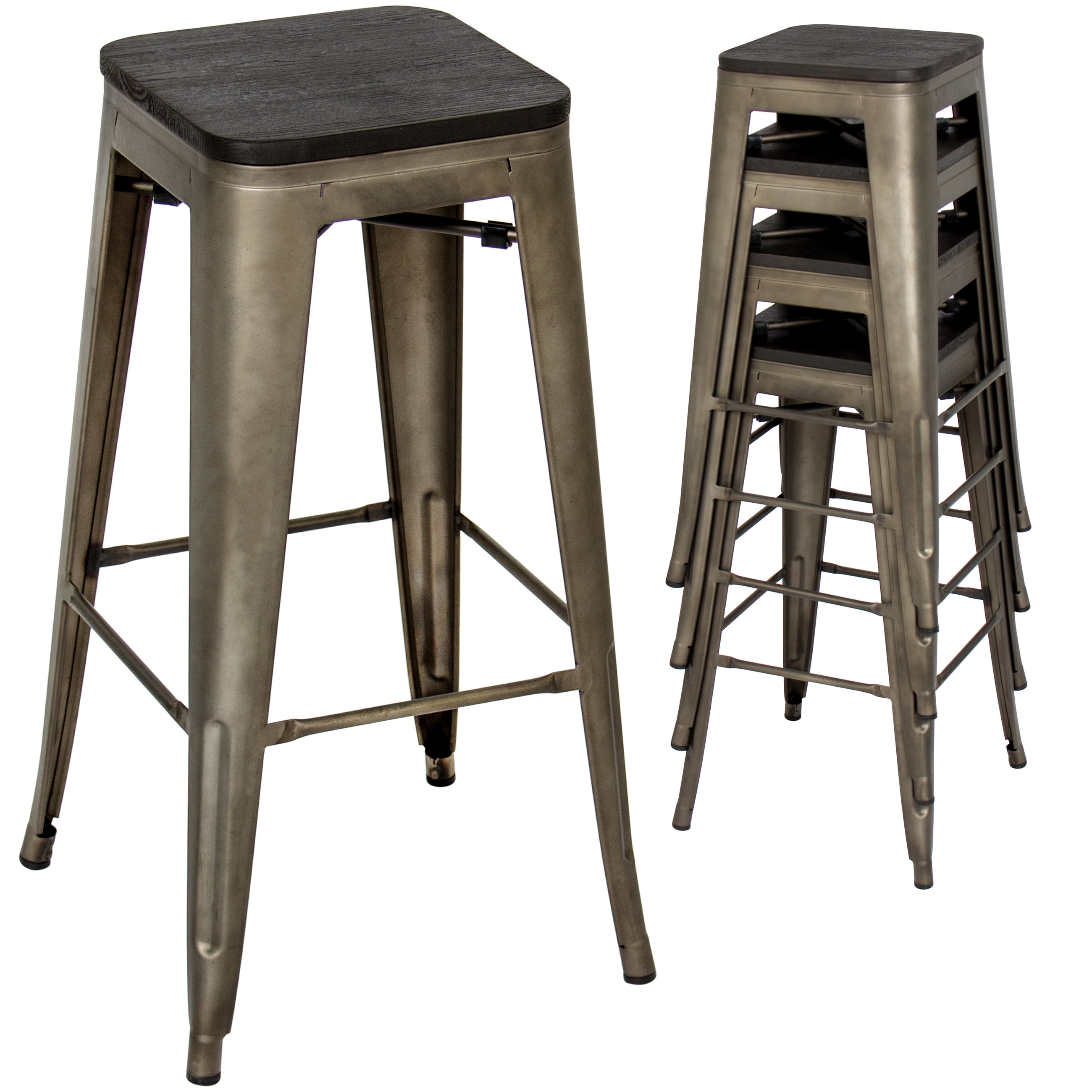 Best Choice S Set Of 4 30in Distressed Stackable Best Choice S Set Of 4 30in Distressed Stackable Backless Steel Bar Stools W Wood Seats Rubber Cap Feet Bronze Com