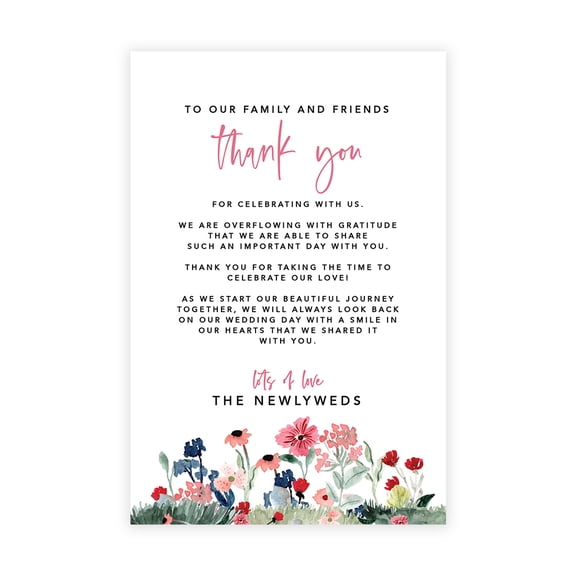 Koyal Wholesale Watercolor Garden Wedding Thank You Place Setting Cards for Table Reception, Dinner Plates, 56-Pack