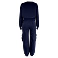 thumbnail image 4 of Women's 2 Piece Tracksuit Set Crewneck Cropped Long Sleeve Top High Waist Cargo Jogger Pants Elastic Waist Side Pockets Relaxed Comfortable Outfit for Workout Casual Daily Wear Navy_#47 S, 4 of 5