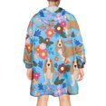 thumbnail image 2 of Wearable Oversized Blanket,Basset Hound Dog and Flower Wearable Blanket Hoodie for Adults,Cozy Hooded Blankets with Super Pockets,Super Warm Fuzzy Pullover for Women & Men, 2 of 6