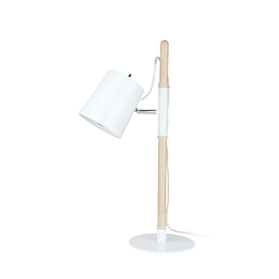 Aspen Creative 40205-11, 21-3/4" High Transitional Metal & Wood Desk Lamp, White Finish with Metal Lamp Shade, 7" wide