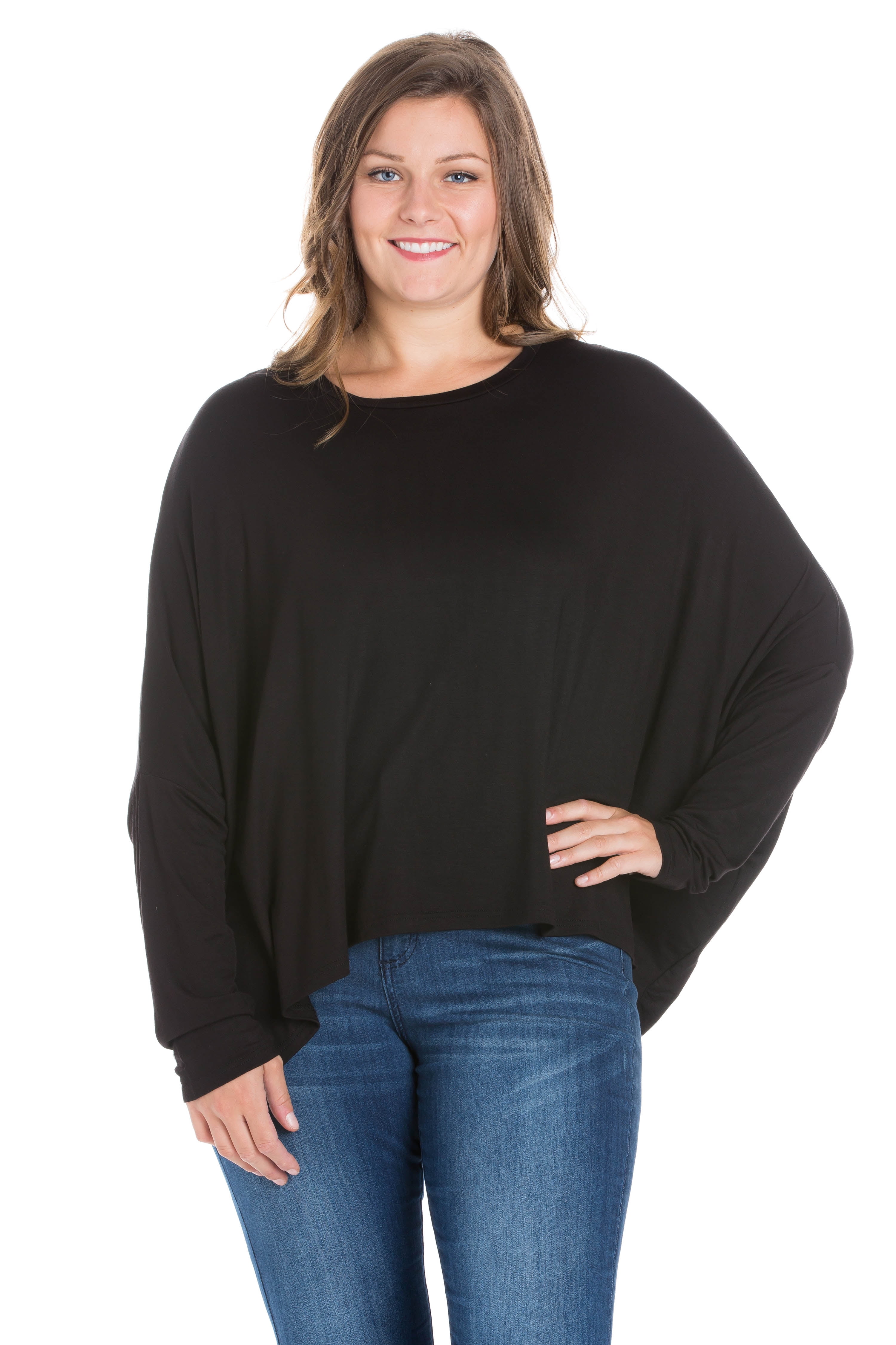24seven Comfort Apparel Oversized Long Sleeve Plus Size Dolman Top