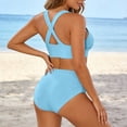 thumbnail image 5 of Swimsuit for Women Two Piece Bathing Suits Two Piece Solid Color Back Tankini Swimsuit Bikini Bathing With Adjustable Ties, 5 of 6