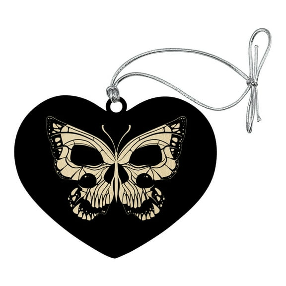 Butterfly Skull Insect Heart Love Wood Christmas Tree Holiday Ornament