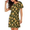 thumbnail image 2 of Rateoe Black Ink Green Plaid Sunflower Print Women’s Nightdress – Cozy Cotton Short-sleeved Sleep Shirt, Loose-Fit Sleepwear, Perfect for Relaxing and Sleeping, 2 of 6