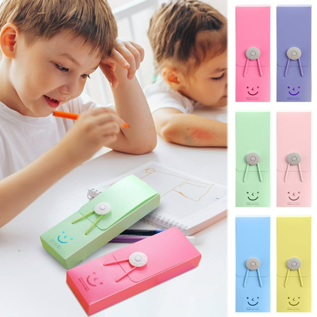 SSZMDLB under $5 6Pcs Pencil Case, Pencil Case, Smiling Face Pencil Box, Stackable Storage Container, for School Office Supplies, Cute Candy Color Organizer, Transparent Lid
