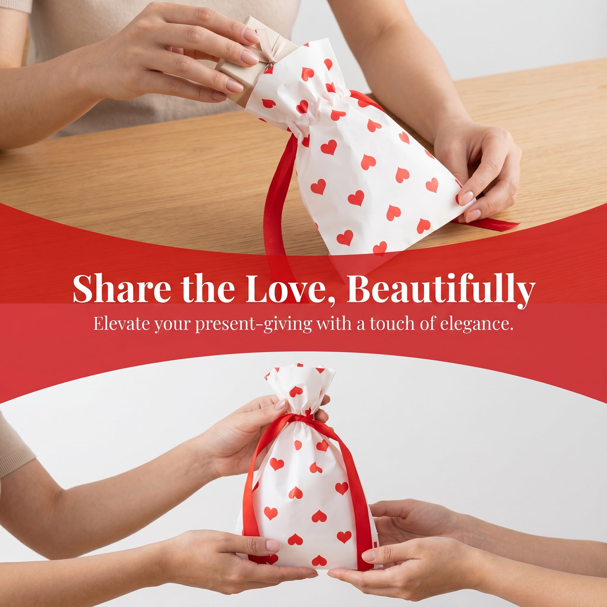 Unique Bargains 10Pcs Waterproof Gift Bags with Handles Red Heart Pattern 4.7" x 6.7"