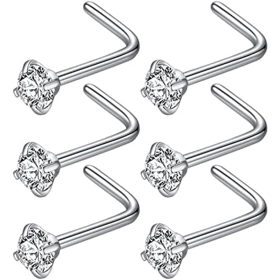 316L Surgical Steel 22g/20g/18g Nose Rings Studs L-Shape Nose Nostrial Piercing Body Jewerly L Shaped Nose Studs 1.5mm 2mm 2.5mm 3mm CZ Nose Screw