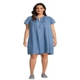 thumbnail image 1 of CHUANK Robe à Plis Pincés en Mélange de Lin pour Femmes Grande Taille avec Manches Volantées, 1 of 5