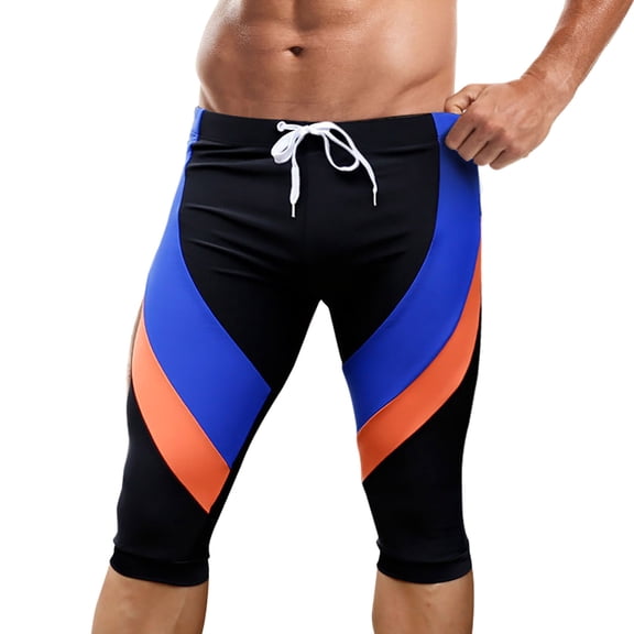 Yaoyar Mens Swim Pants Stylish Long Swim Trunks with Fashionable Color Blocks Quick-Drying Square-Leg Sunscreen Swimwear