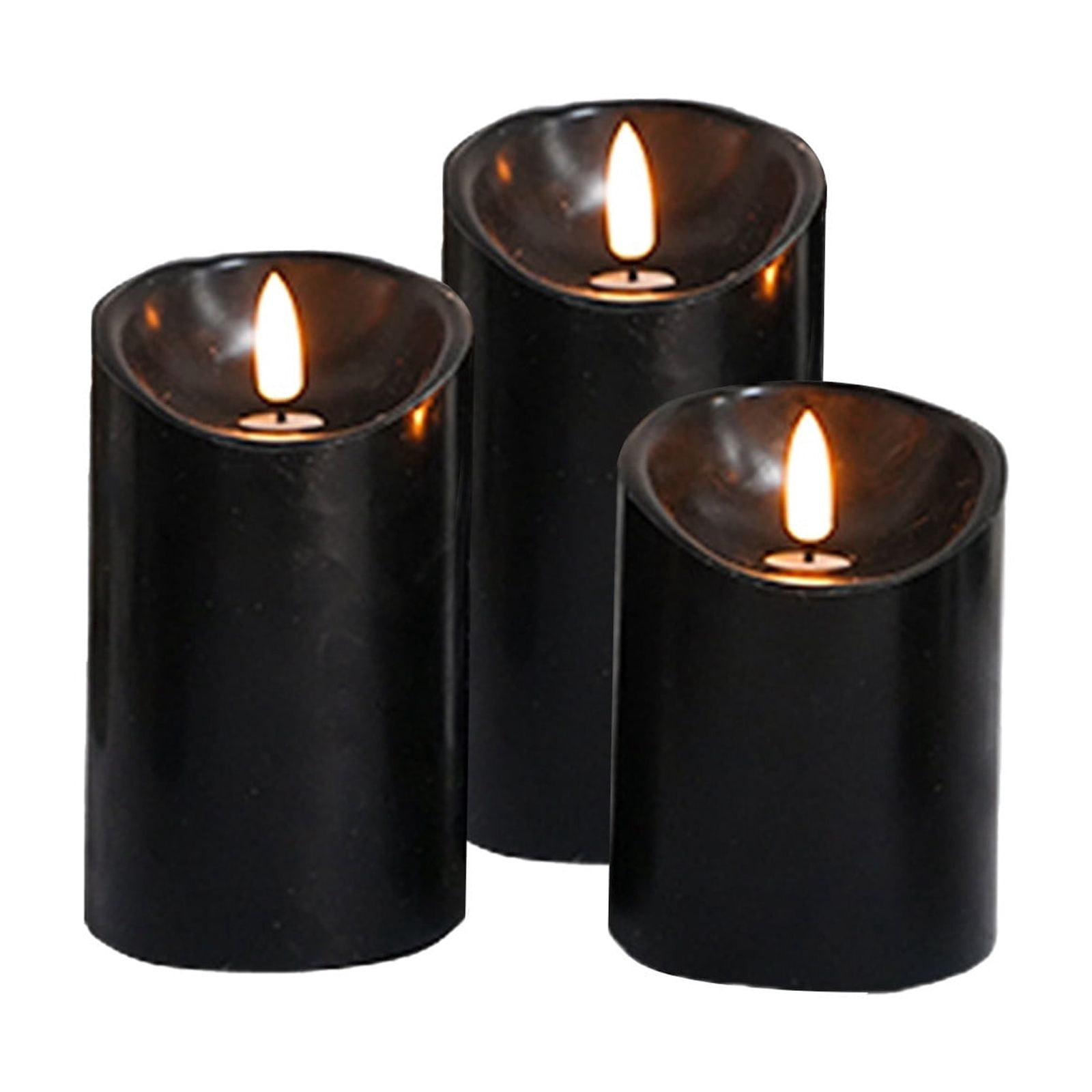 Yhmxh 3Pcs Black Flameless Flickering Candles with Remote Control, 3D Wick Realistic Battery Operated Real Wax LED Pillar Candles Set of 3 Home Wedding Party Halloween Decoration (D3"x H4"5"6")
