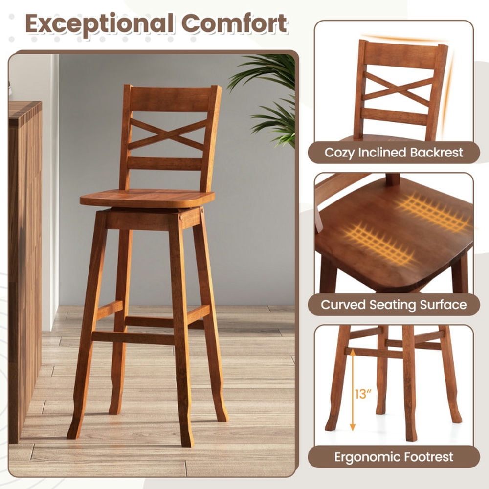 Demi Bonn Set of 2 Swivel Counter 30" Height Bar Stool withclined Backrest, Modern Kitchen Dining Chair, Brown