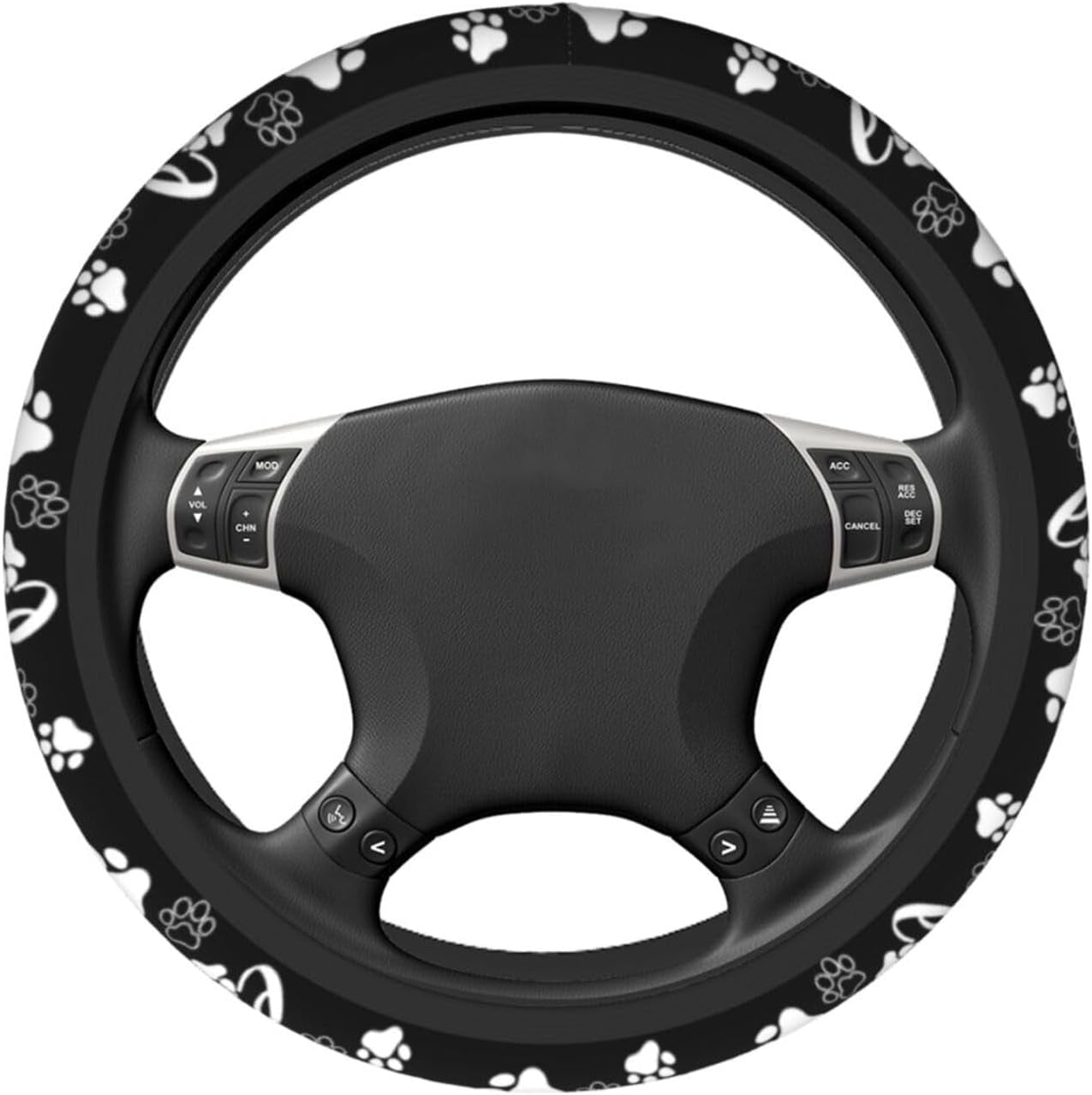 Paw Print Steering Wheel Cover - Dog Paw Print Steering Wheel Cover Dogs Prints Anti-Slip Breathable Universal for 15 Inch Car with 2 Pieces Car Coasters for Men/Women