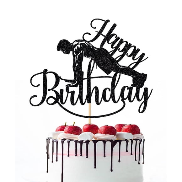 Cake Topper Naicaek Negro con Brillo para Cumpleaños Fitness