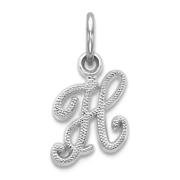 14k White Gold Solid Satin Textured Letter Name Personalized Monogram Initial H Charm Pendant Necklace for Women