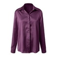 thumbnail image 6 of vigerkar Soft Breathable Stretch Satin Silk Button Down Shirts for Women Long Sleeve Blouses Work Dress Tops (Purple, XXL), 6 of 7