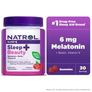 Natrol  Sleep+ Beauty, Drug Free Sleep Aid Supplement, For Skin, Hair, Nails, Biotin, Vitamin E, 60 Raspberry Flavored Gummies