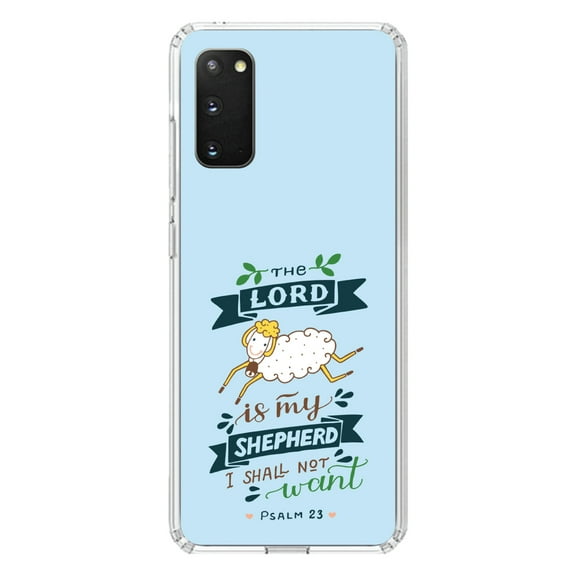 DistinctInk Clear Shockproof Hybrid Case for Galaxy S20 / S20 5G (6.2" Screen) - TPU Bumper, Acrylic Back, Tempered Glass Screen Protector - The Lord is My Shepherd I Shall Not Want