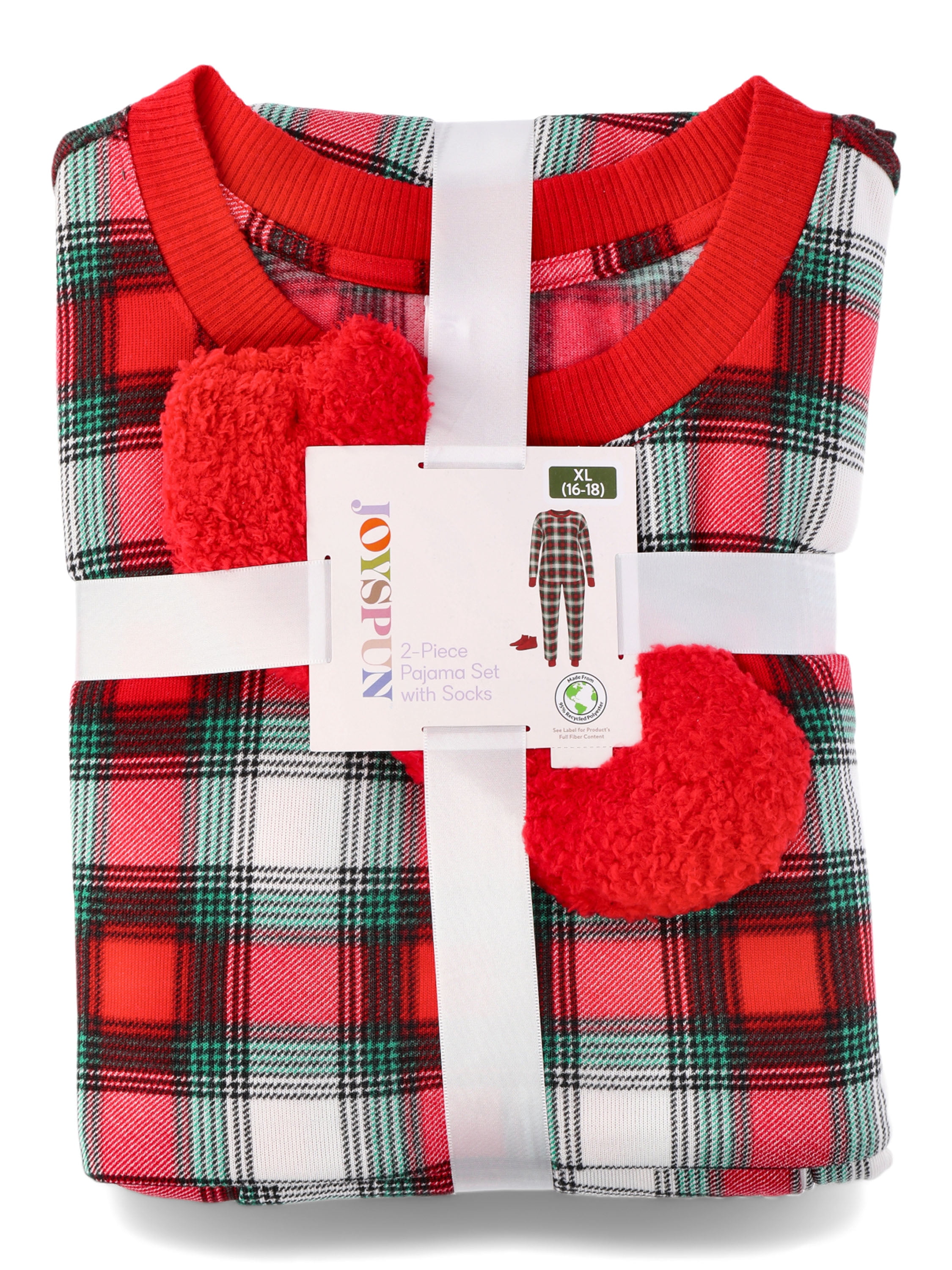 Joyspun Women's Plaid Top, Joggers and Socks Pajama Gift Set, 3-Piece, Sizes S-3X