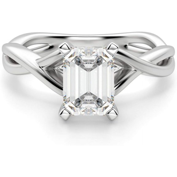 Shree Diamonds Women's 14K White Gold Plated Emerald Cut Natural Moissanite Diamond Solitaire Wedding Ring, 2 carats
