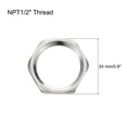 thumbnail image 2 of Uxcell 12Pcs Cast Pipe Fitting Hex Locknut Nut NPT1/2" Female Thread Silver Tone, 2 of 4