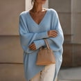 thumbnail image 6 of Fewfanhot Women's Sweaters Oversized Batwing Sweaters Long Sleeve V-Neck Knit Asymmetrical Pullover Tops, 6 of 7