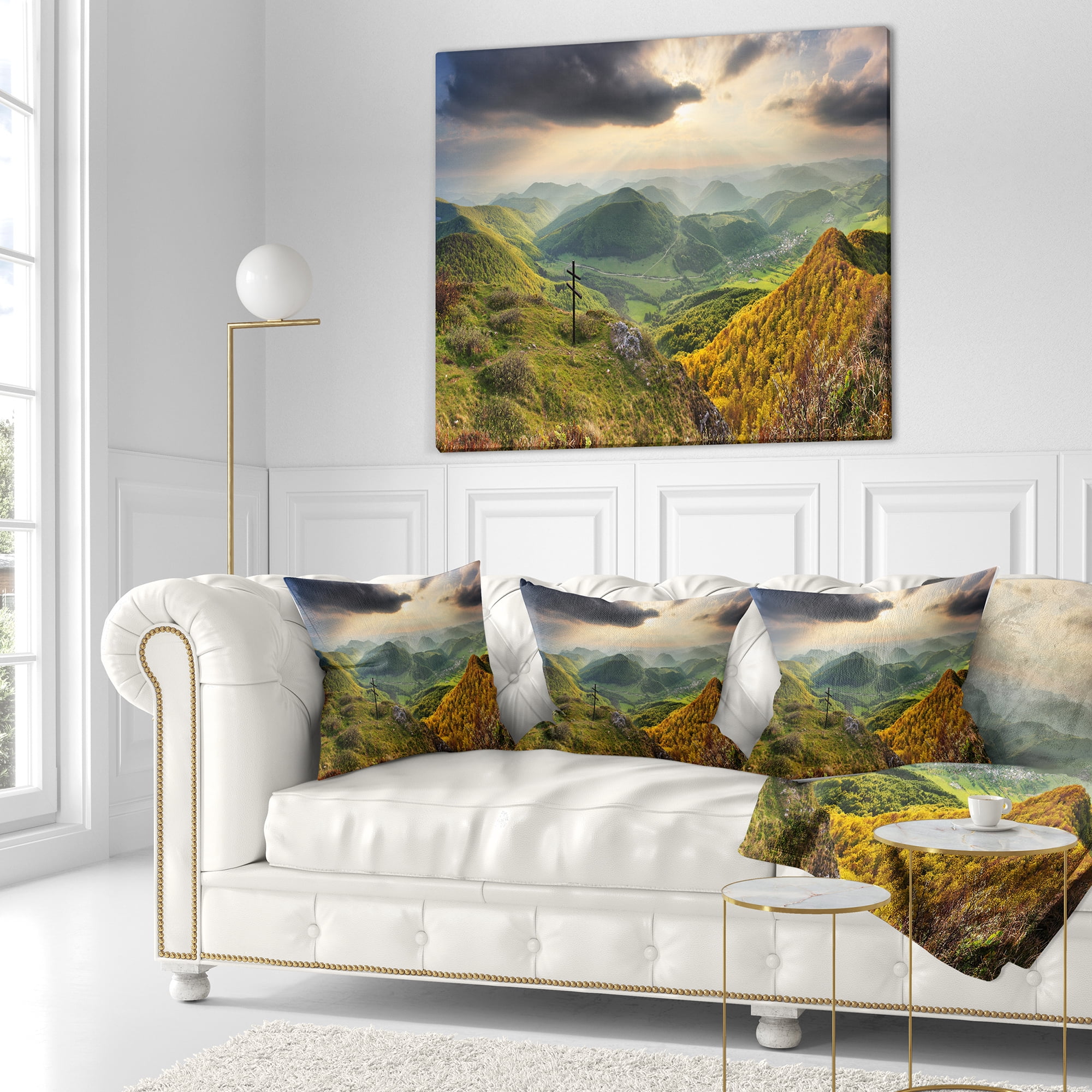 Designart Slovakia Spring Forest Mountain - Landscape Printed Throw Pillow - 16x16