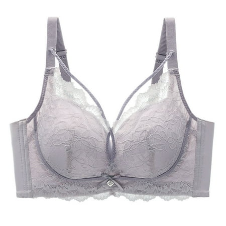 SMihono Women s Push Up Bralette Full Coverage Unpadded Unlined Underwire Bras Stylish Lace Embroidery Hollow-Out Everyday Bra Purple XL