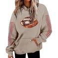 thumbnail image 2 of Blouses for Women Winter Fall Loose Fit Hooded Long Sleeve Cap Cold Shoulder with Pocket Graphic Leisure Cotton Sweatshirt Hoodie(Khaki,XL), 2 of 5