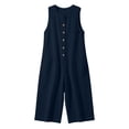 thumbnail image 4 of HBGVBA Women Summer Casual Jumpsuits,Solid Color Round Neck Sleeveless Breasted Cargo Jumpsuit with 3/4 Length Pant, 4 of 5