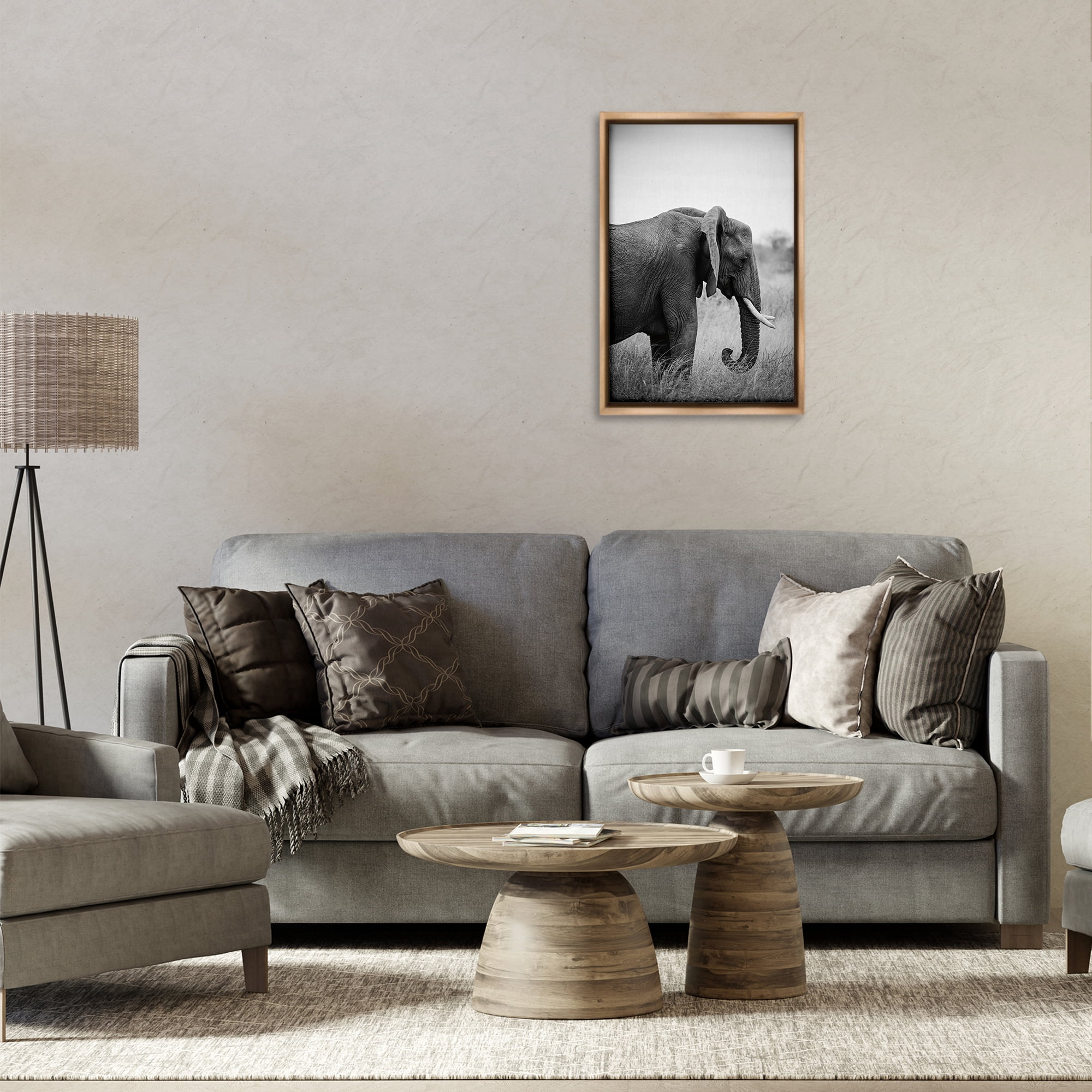 Stupell Industries Side Profile Elephant Animals Photography Brown Floater Framed Canvas Art Print Wall Art, 17 x 25