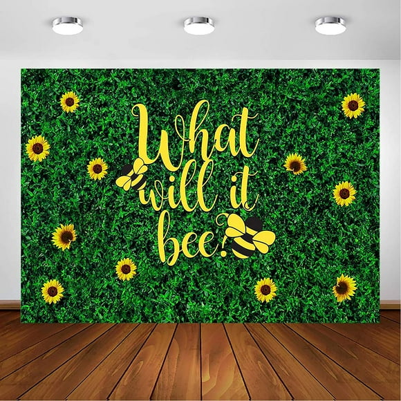 Bee Gender Reveal Backdrop Green Leaves Sunflower Bee Gender Nature Spring Gender Reveal Parties Decorations Photography Background What Will Baby Bee Theme Baby Shower Photoshoot (7x5ft)