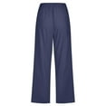 thumbnail image 3 of Fangasis Women Bottoms Cropped Trousers Wide Leg Capri Pants Ladies High-Waist Cotton Linen Pant Breathable Summer Palazzo Dark Blue L, 3 of 6