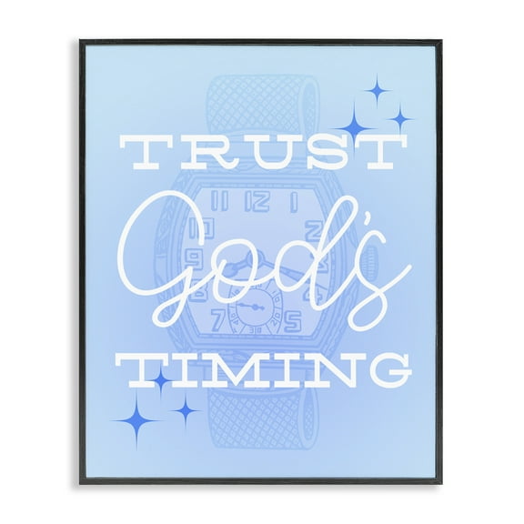 Stupell Industries Trust Gods Timing Blue Religious & Spiritual Painting Black Framed Art Print Wall Art, 11 x 14