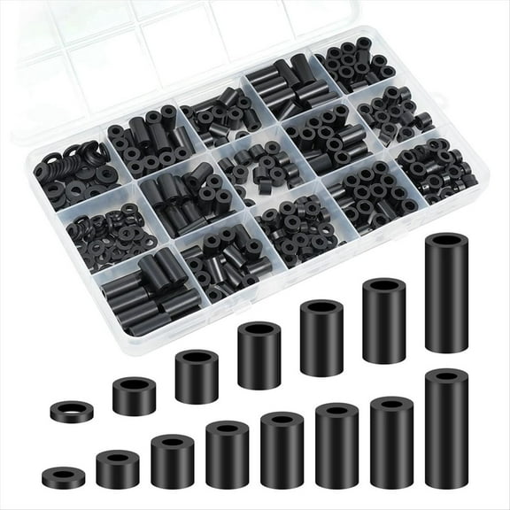 Nylon Spacers, Plastic Spacers Washers Assortment Kit, 345 Pcs Electrical Outlet Screw M3 Black Round Spacer