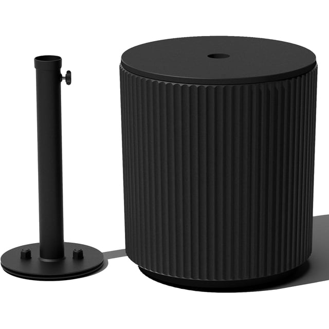 Umbrella Side Table - Outdoor Patio Table with Umbrella Hole for Porch/Patio | Durable Plastic-Stone Composite Material & Easy Assembly | Modern Coffee, Picnic or Poolside Table