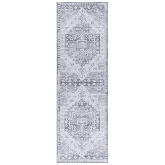 SAFAVIEH Tucson Melvin Oriental Machine Washable Runner Rug, Gray/Light Gray, 2'6" x 8'