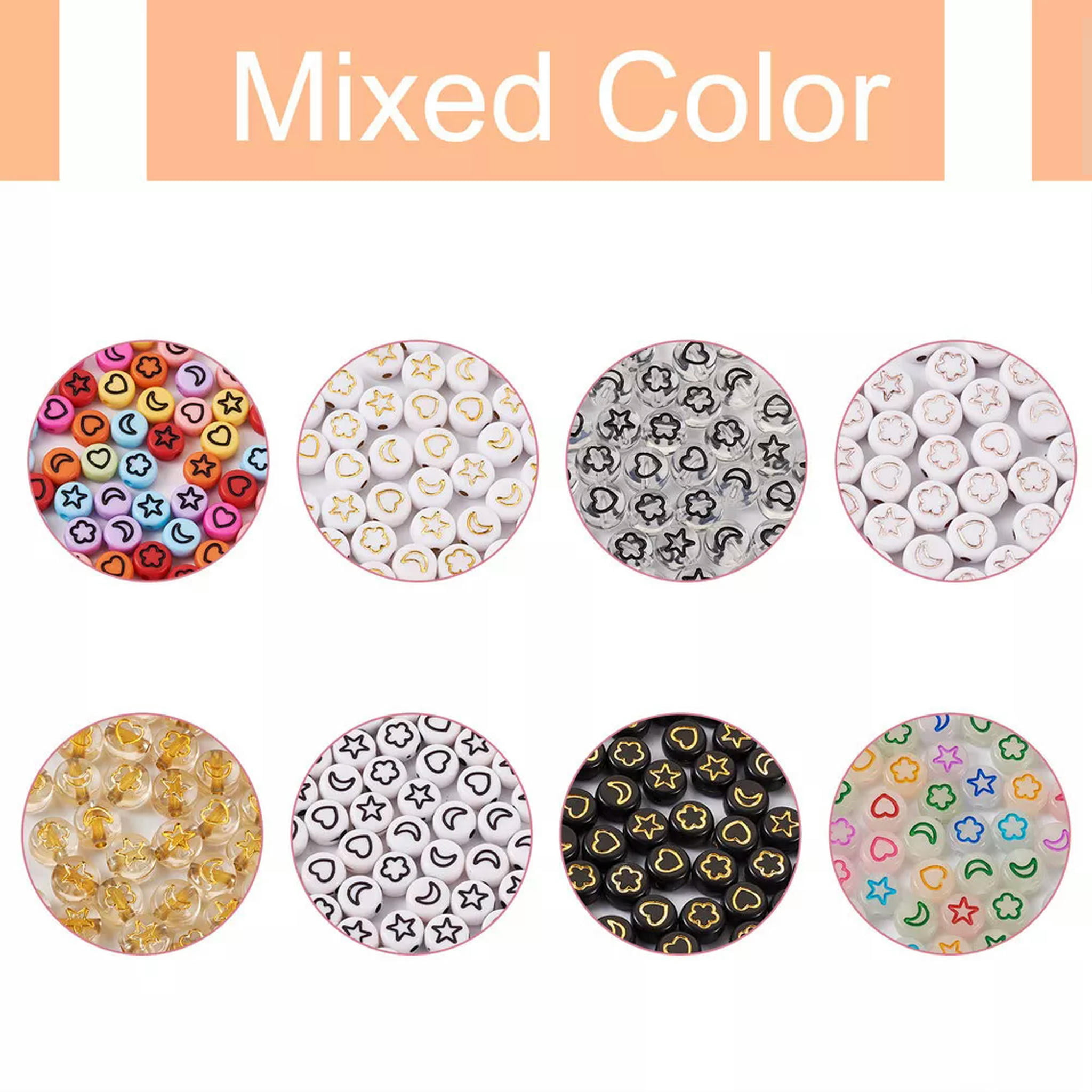 U8MO 940pc 7mm Flat Round with Moon Heart Flower Star Acrylic Pony Disc Spacer Beads