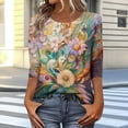 thumbnail image 2 of Levmjia Womens Tops Vintage Boho Floral Printed 3/4 Sleeve T Shirt Loose Casual Round Neck Blouse Pullover Polyester Comfortable All Season, 2 of 7