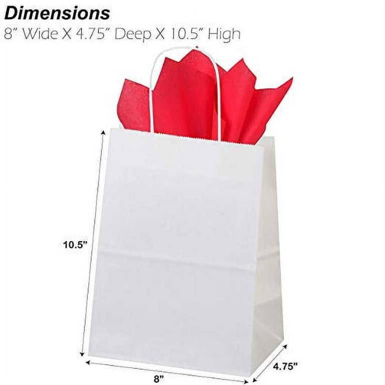 50ct White Paper Gift Bags + 100ct Red Gift Tissue (Flexicore Packaging), Size: 8 inchx4 inchx10 inch