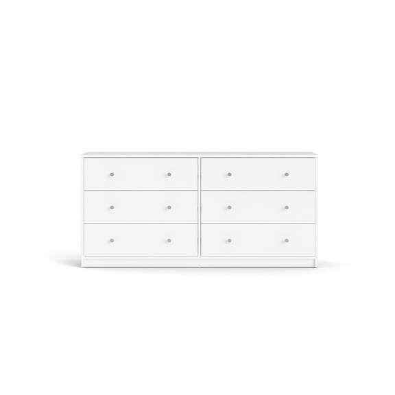 Contemporary 6-Drawer Dresser - White Wood Double Dresser with Storage & Handles