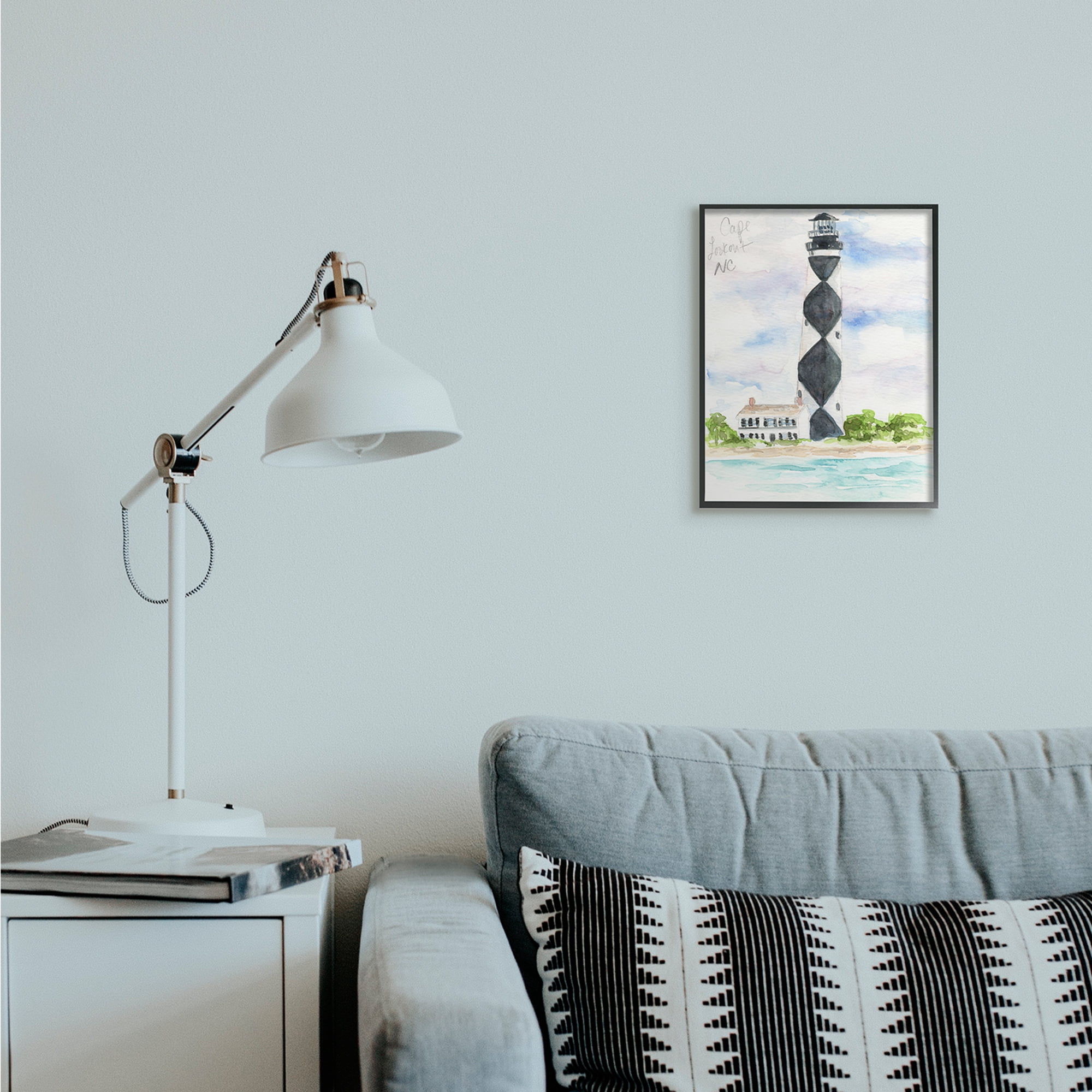 Stupell Industries Black Diamond Lighthouse With Beach Coast Landscape Black Framed, 11 x 14, Design by Melissa Hyatt LLC
