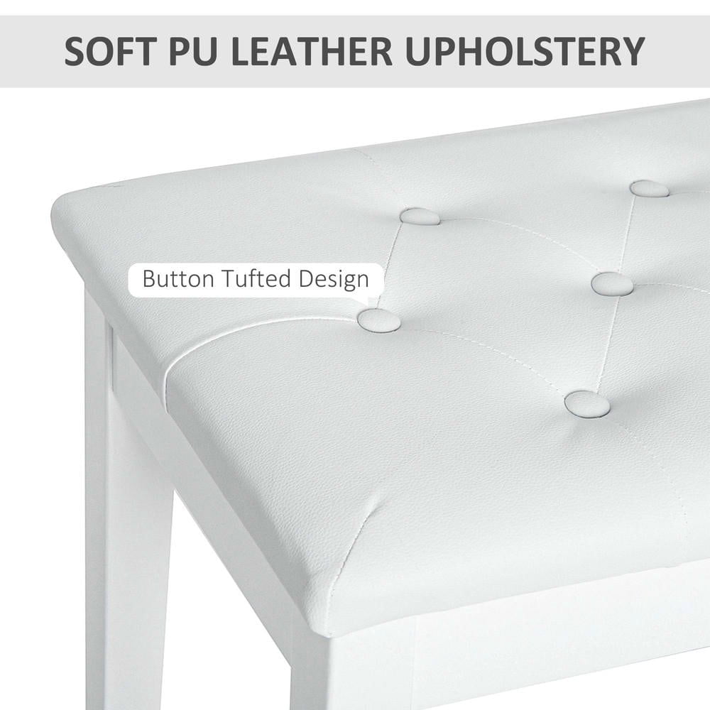 Resenkos Duet Piano Bench - Faux Leather Padded Cushion, Wooden Frame, Button Tufted Keyboard Bench, White
