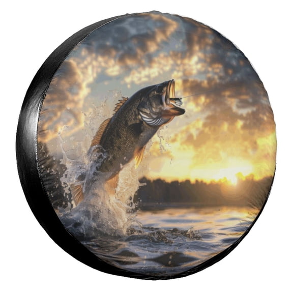 KAKALAD Bass Fish Jumping 05 Spare Tire Cover Universal Vehicle Accessories Buckle Car Tools 14”in